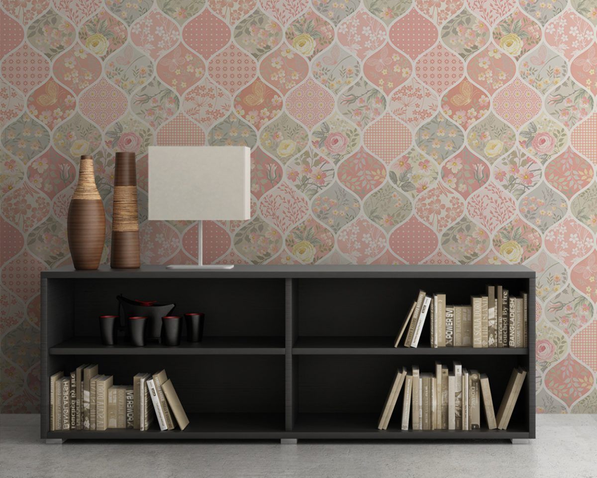 Pink Patchwork Trellis Wallpaper - Kuarki - Lifestyle Solutions